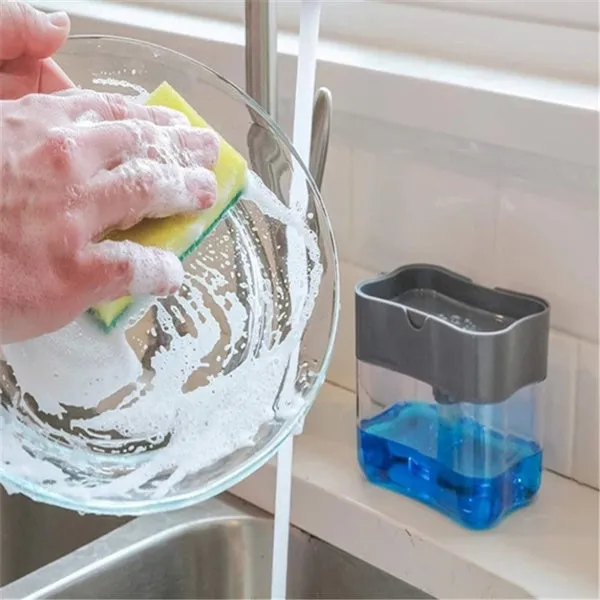 2-in-1 Liquid Soap Dispenser on Countertop with Sponge Holder