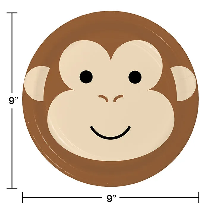 Bulk Pack of 16 Animal Faces Monkey Dinner Plates