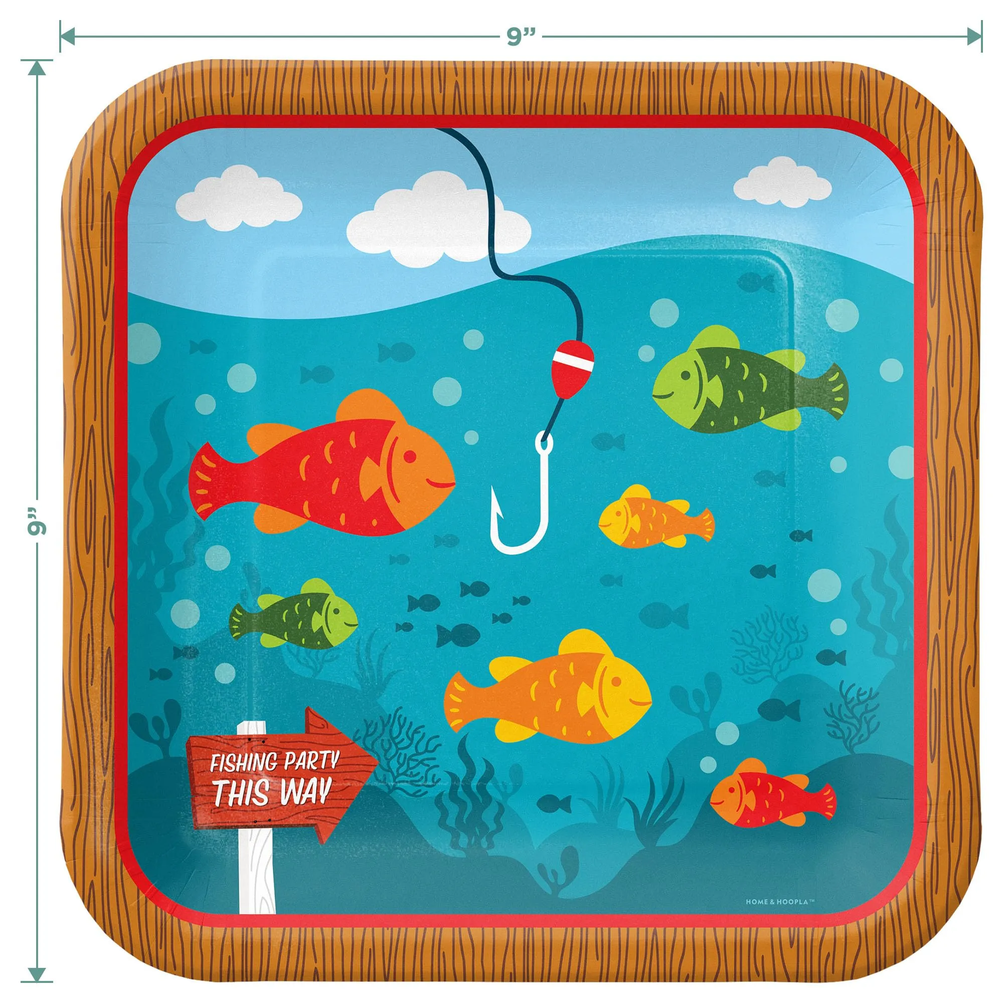 Camping and Fishing Party Supplies - Fisherman Square Paper Dinner Plates for 16 Guests