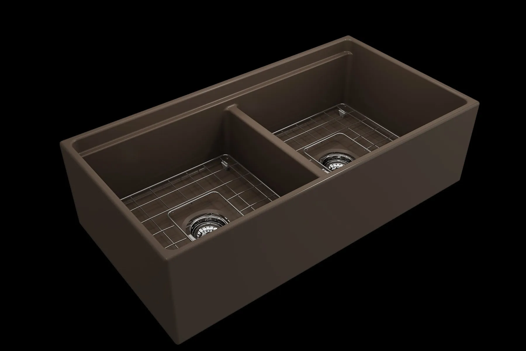 Contempo Step-Rim 36" x 19" x 10" Double-Basin Farmhouse Apron Front Kitchen Sink in Matte Brown