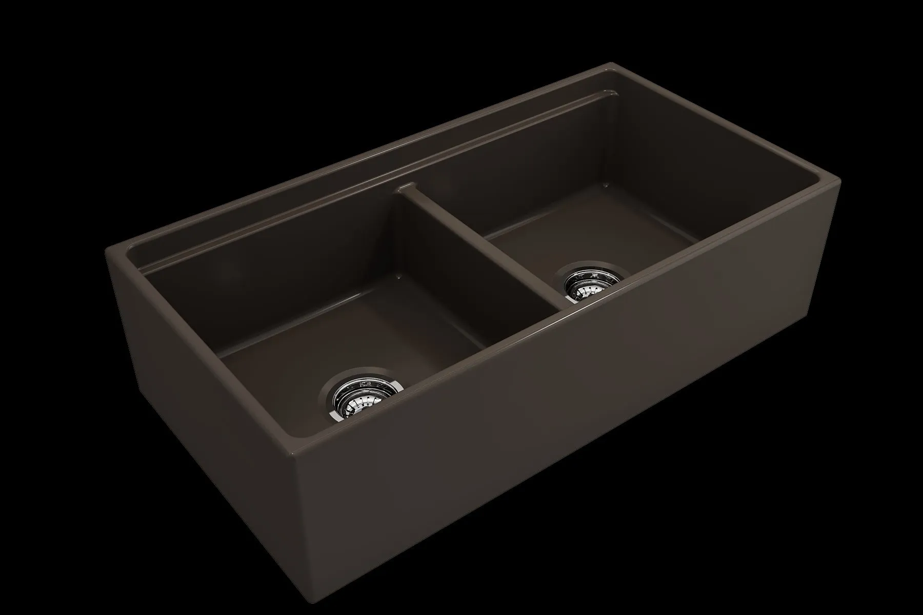 Contempo Step-Rim 36" x 19" x 10" Double-Basin Farmhouse Apron Front Kitchen Sink in Matte Brown