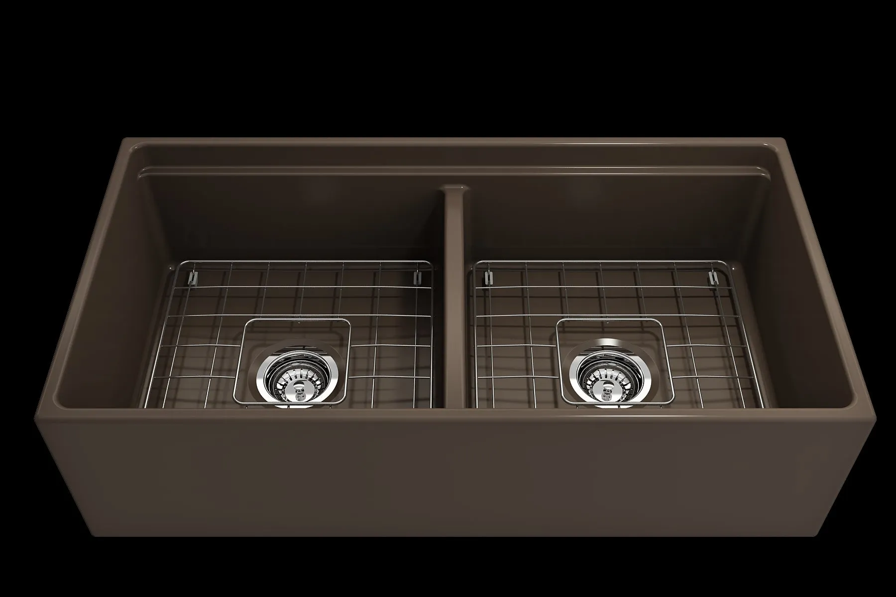 Contempo Step-Rim 36" x 19" x 10" Double-Basin Farmhouse Apron Front Kitchen Sink in Matte Brown