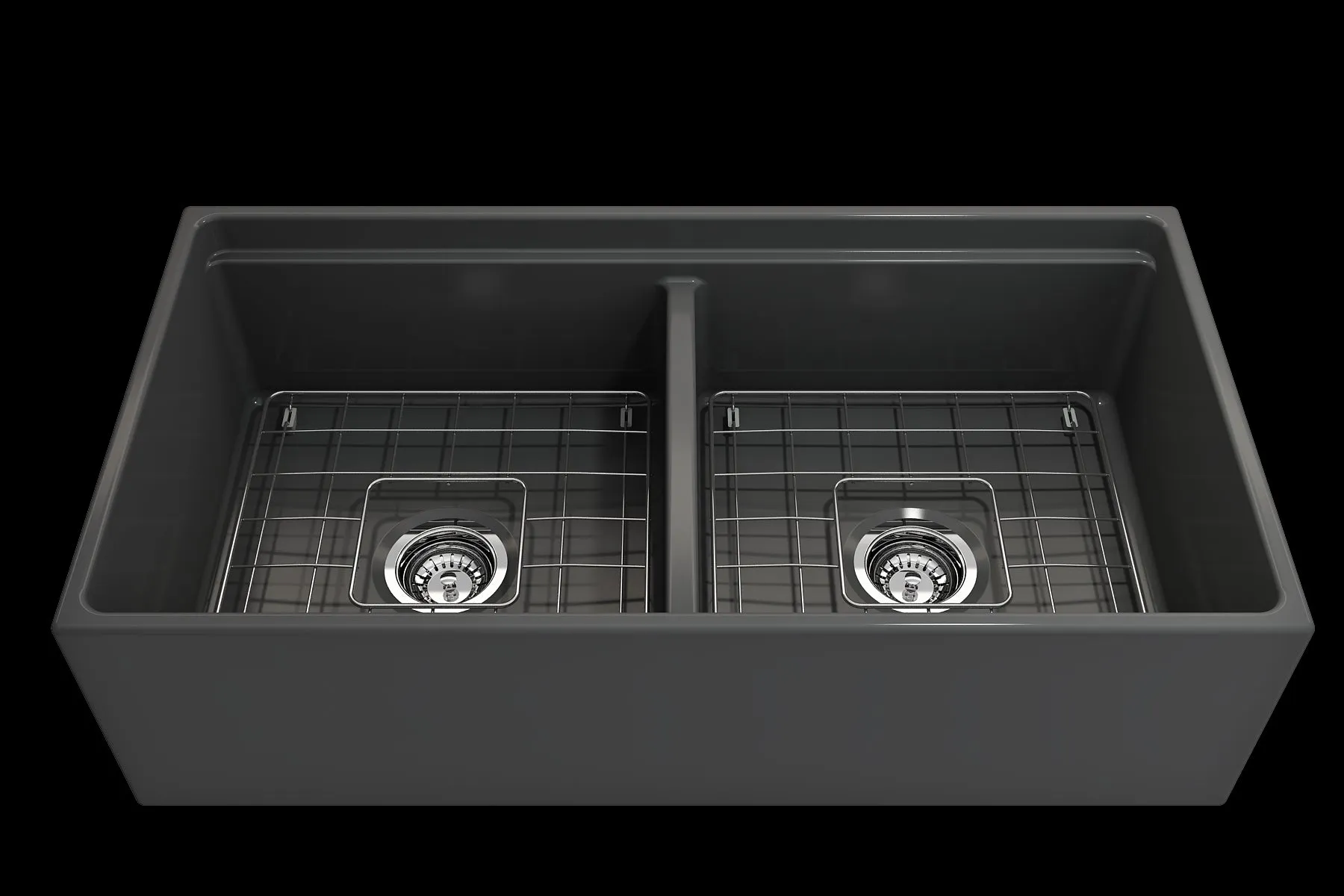 Contempo Step-Rim 36" x 19" x 10" Double-Basin Farmhouse Apron Front Kitchen Sink in Matte Dark Gray