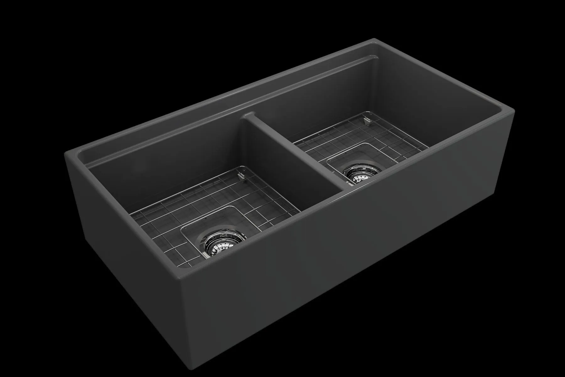 Contempo Step-Rim 36" x 19" x 10" Double-Basin Farmhouse Apron Front Kitchen Sink in Matte Dark Gray