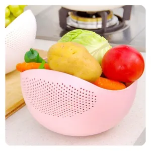 Plastic Rice Bowl / Food Strainer Thick Drain Basket with Handle for Rice, Vegetable & Fruit. (1Pc)