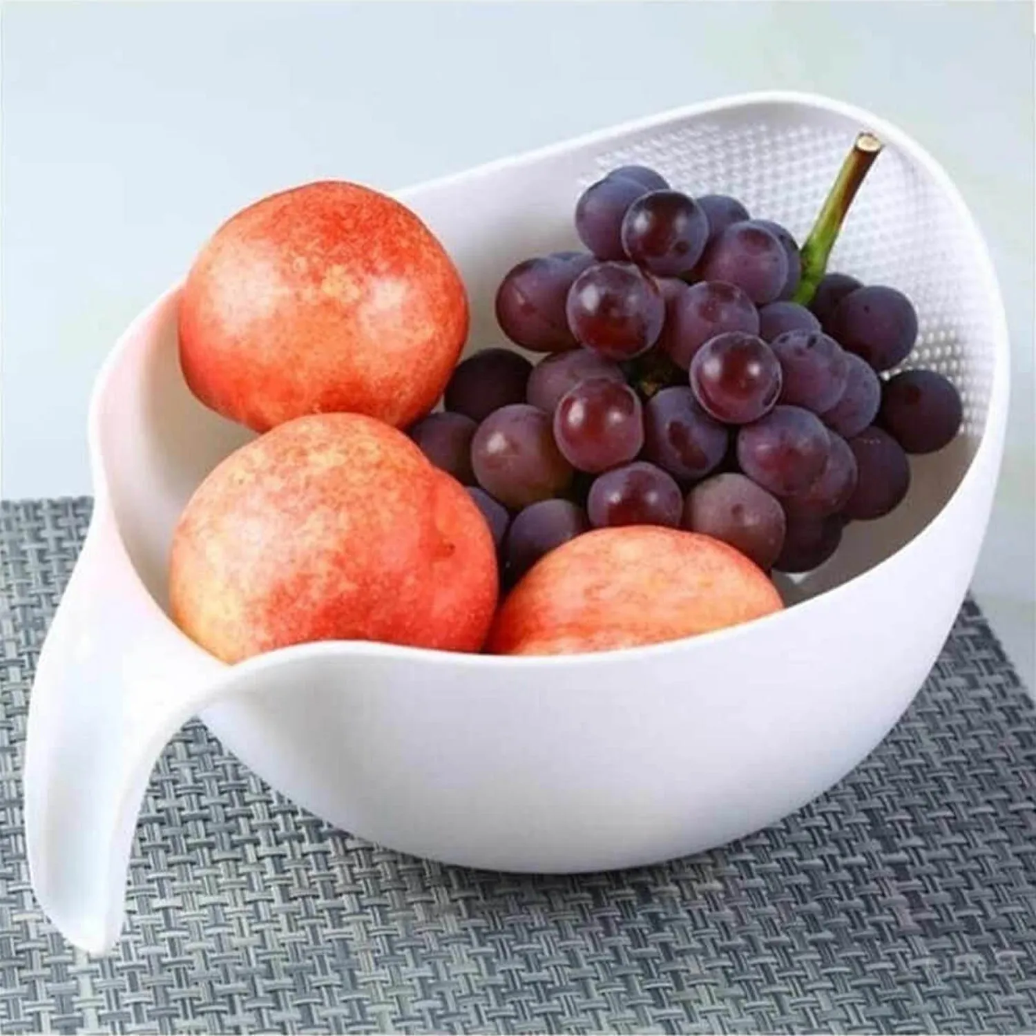 Plastic Rice Bowl / Food Strainer Thick Drain Basket with Handle for Rice, Vegetable & Fruit. (1Pc)