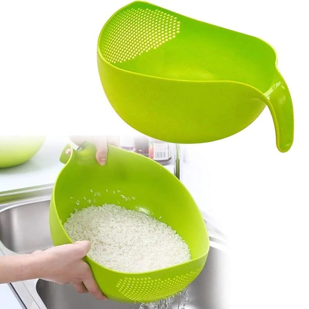 Plastic Rice Bowl / Food Strainer Thick Drain Basket with Handle for Rice, Vegetable & Fruit (set of 3pcs)