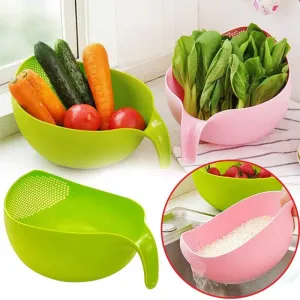 Plastic Rice Bowl / Food Strainer Thick Drain Basket with Handle for Rice, Vegetable & Fruit (set of 3pcs)