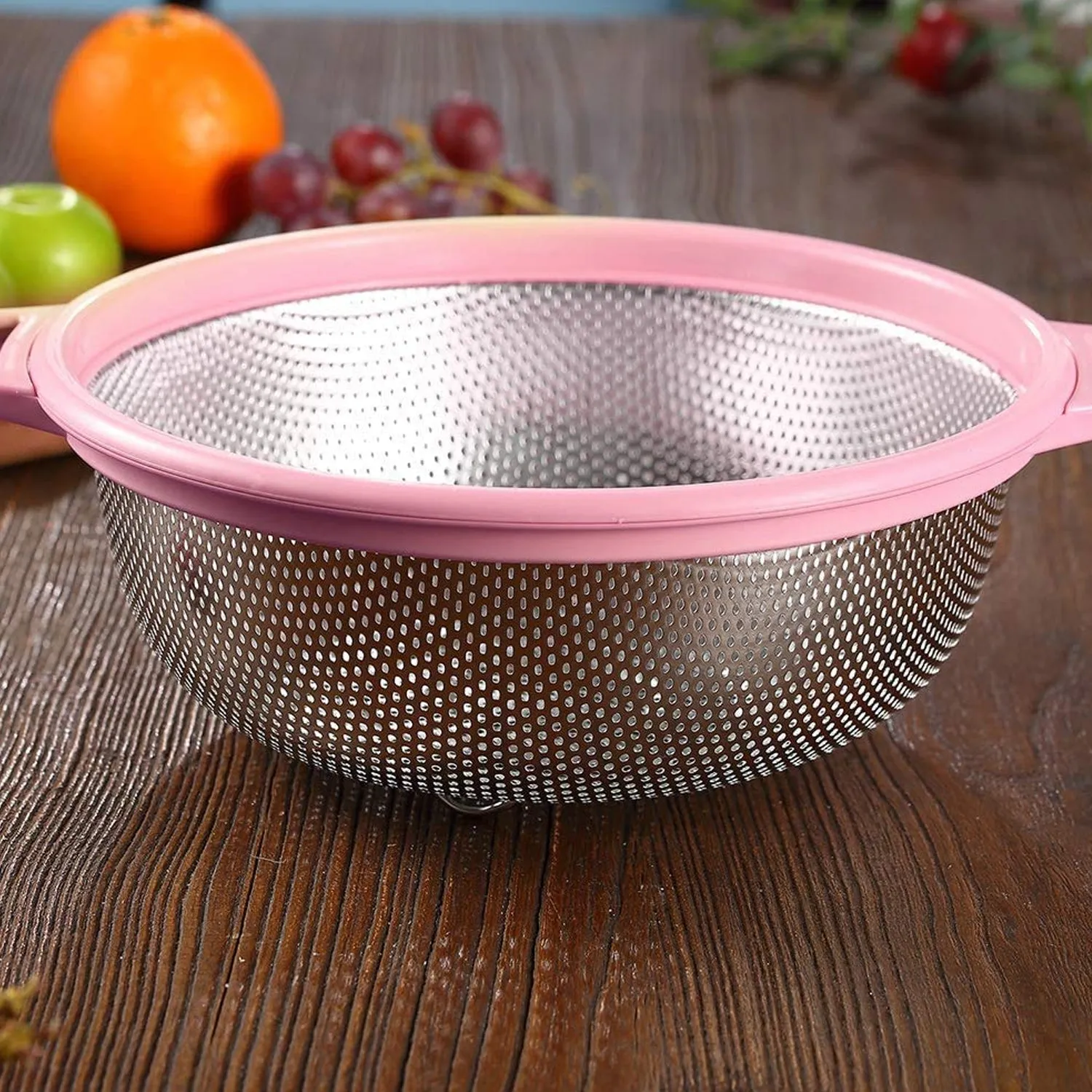 Stainless Steel Colander with Handle, Large Metal Green Strainer for Pasta, Spaghetti, Berry, Veggies, Fruits,  Kitchen Food Colander, Dishwasher Safe