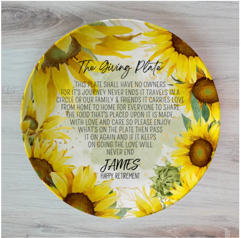 Sunflower Personalised The Giving Plate Set of 2 Plate, Choose Individual Plates or both the Same