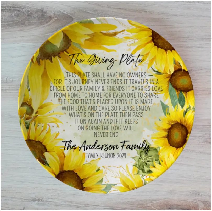 Sunflower Personalised The Giving Plate Set of 2 Plate, Choose Individual Plates or both the Same