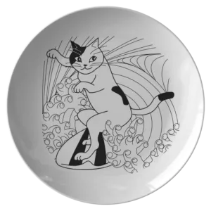 White Black Kitty Dinner Plate