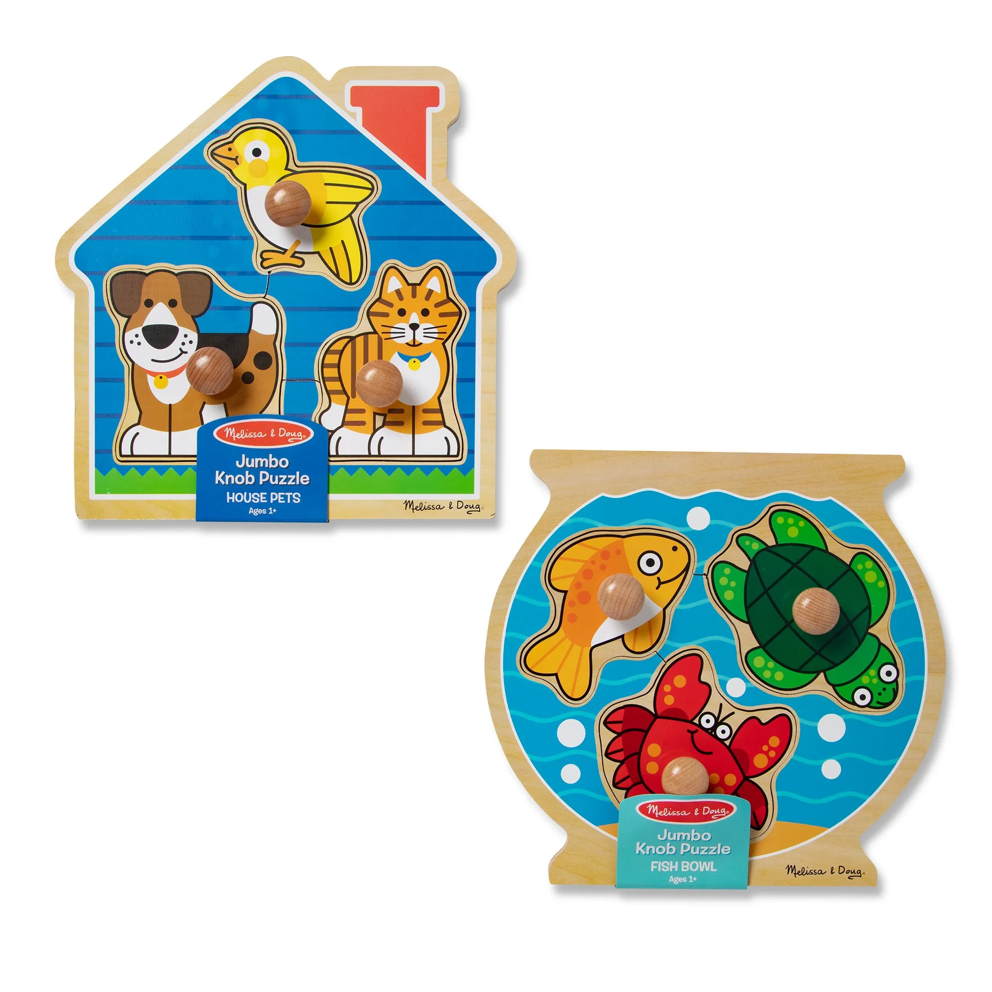 Wooden Jumbo Peg Puzzle 2-Pack: Fish Bowl, House Pets